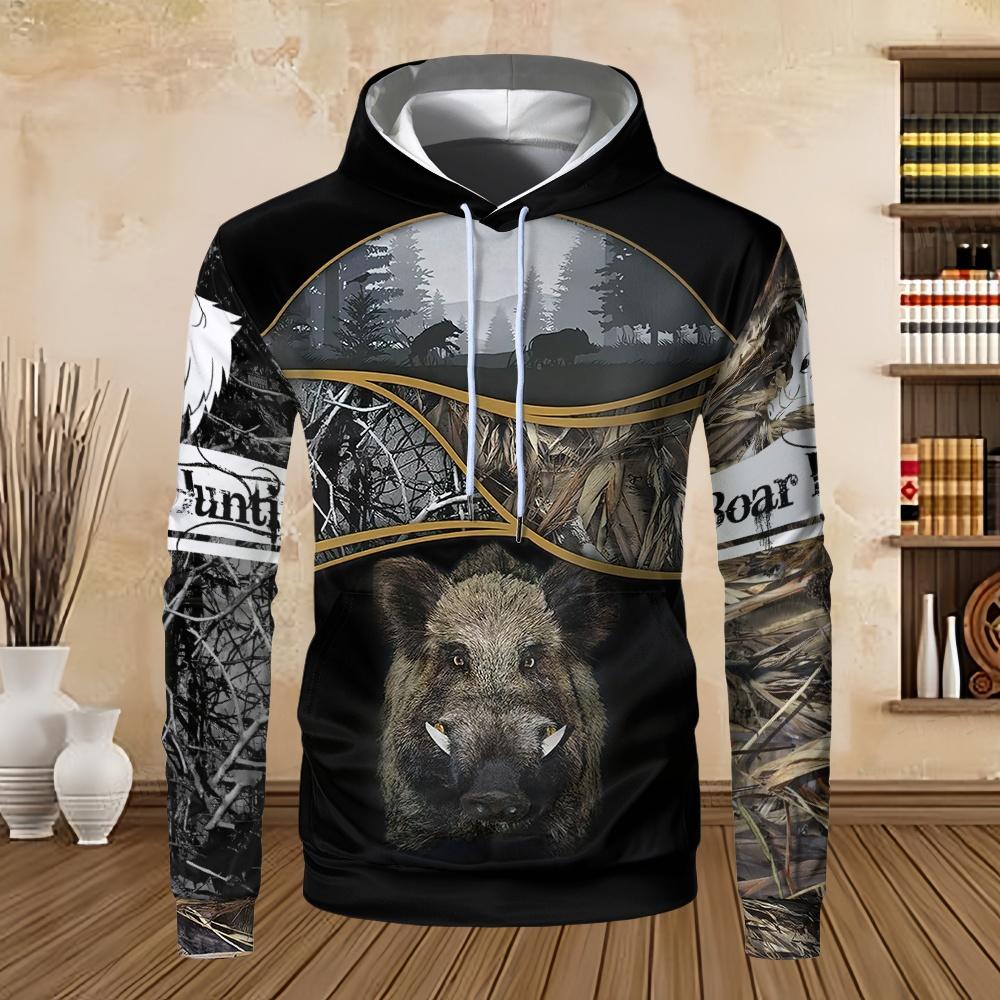 Sweatshirts for Men Boar Hunting Orange Camo 3D Prin Unisex Harajuku Kangaroo Pocket Casual Street Sweatshirt Pullover Hoodies