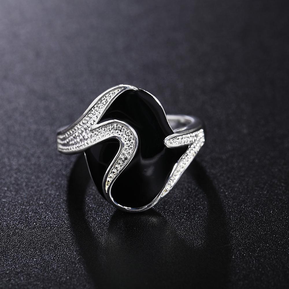 925 Sterling Silver AAA Zircon Epoxy Black Ring Fashion Wedding Jewelry