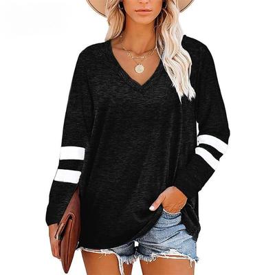 Women's Fashion Casual Solid Color Print Fall Winter Long Sleeve V-Neck Pullovers & Long Sleeves