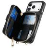 For iPhone 17 Pro Max PU Leather Phone Back Cover with Zipper Card Holder and Long Strap