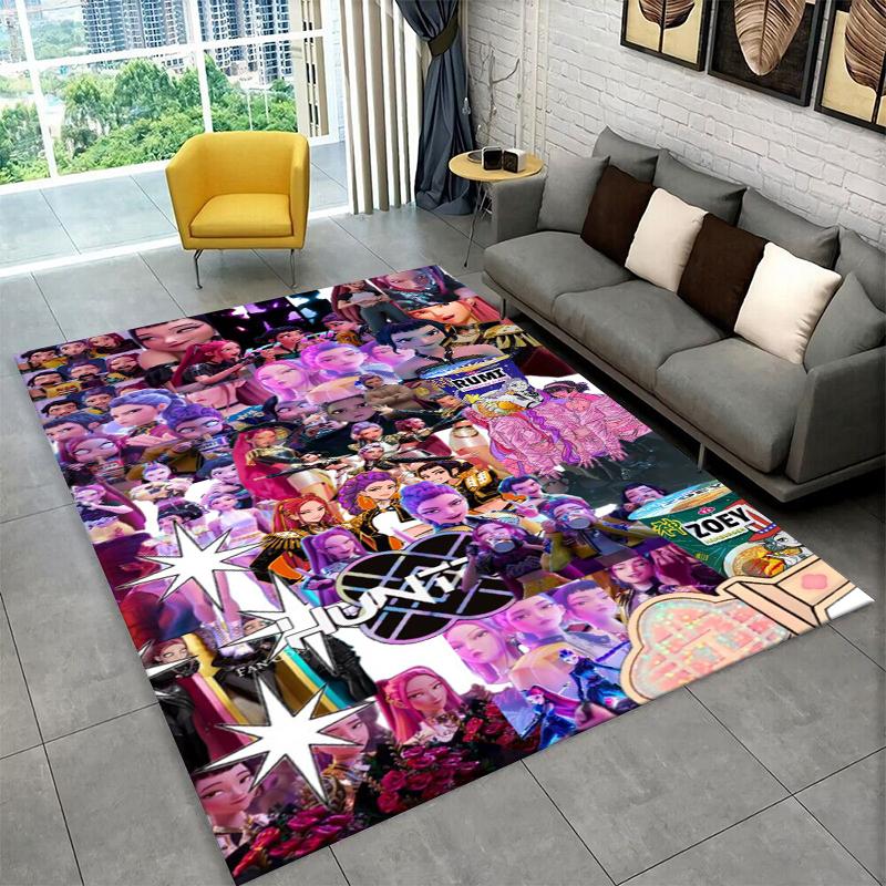 Kpop Demon Hunter Rumi Mira Zoey Cartoon Group Carpet Rug for Playroom Bedroom Living Room Sofa Home Decor,Area Rug Non-slip