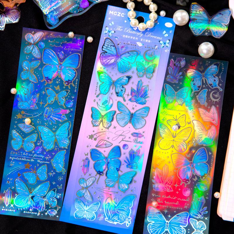 3 pcs Laser Butterfly Series Art Collage Junk Journal Supplies DIY Scrapbooking Stickers PET Waterproof Craft Aesthetics Sticker
