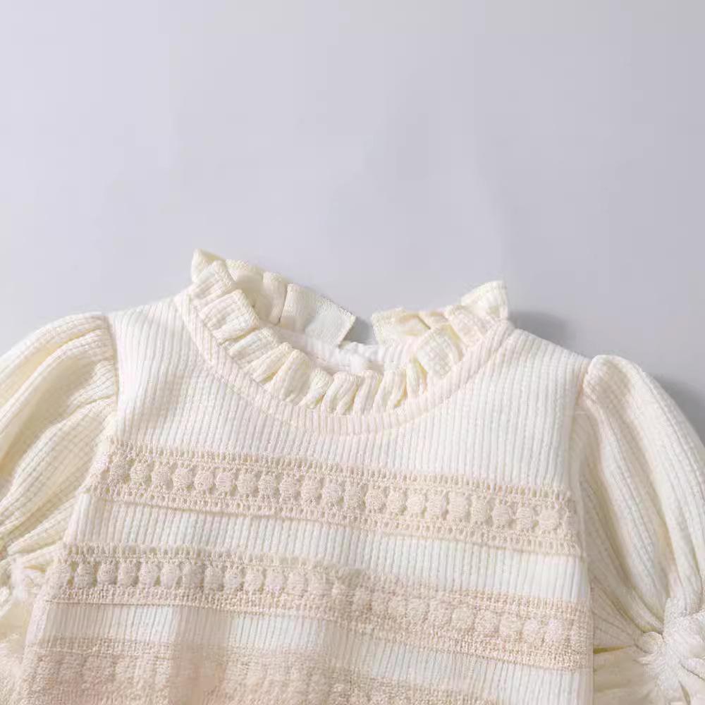 Rochie romper cu mânecă lungă din dantelă pentru bebeluși în stil coreean pentru primăvară și toamnă