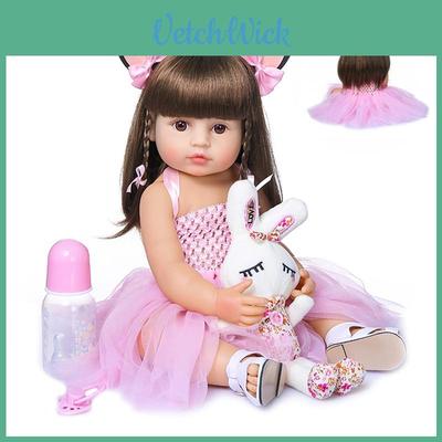 Original Doll Reborn Baby Girl Soft Full Silicone With Adorable Brown Eyes**