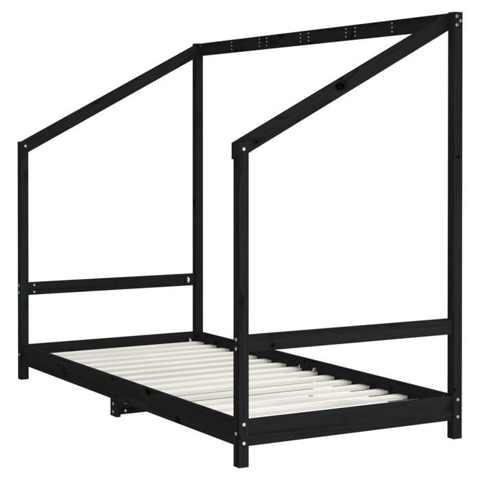 VidaXL Cadre de Lit pour Enfants, Lit Simple avec Sommier à Lattes, Meuble de Chambre à Coucher, Moderne, Noir 90x200 cm 835705