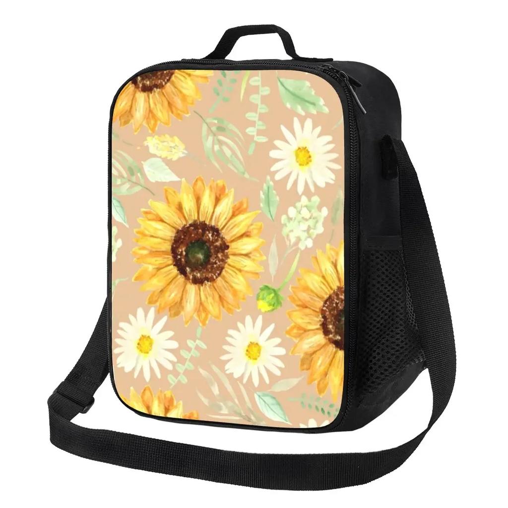 Colorful Sunflowers Insulated Lunch Bag for Camping Travel Floral Flower Waterproof Thermal Cooler Lunch Box Women Children