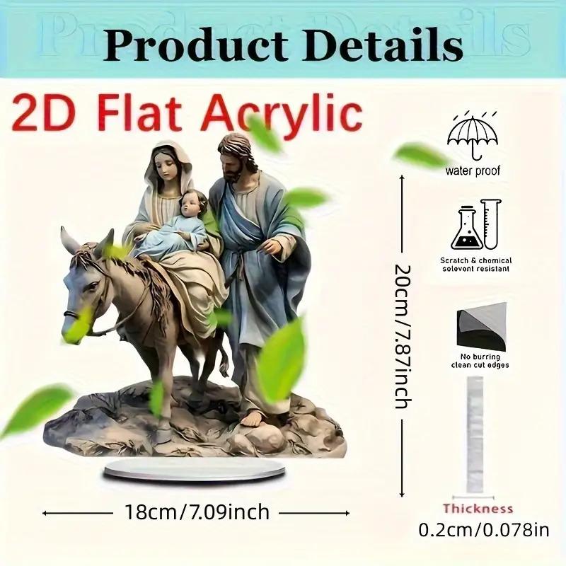 2D Flat Christmas Manger Scene Decoration The Holy Family of Jesus, Mary and Joseph with Donkey Acrylic Printed Tabletop Ornament   Home Office Church