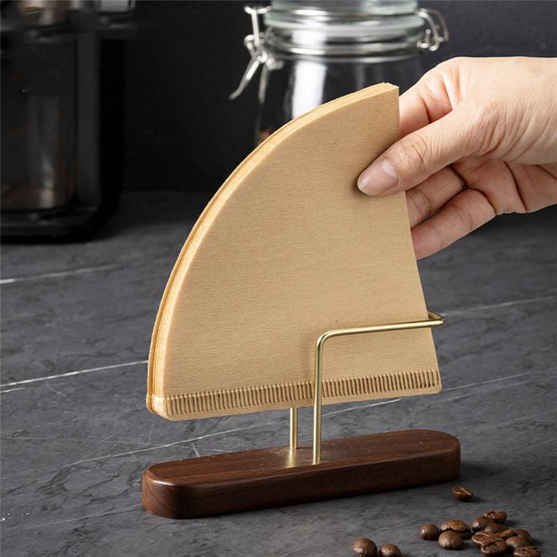 V Shape Walnut Wood Coffee Filter Holder - Espresso Drip Paper Storage Rack, Reusable Filter Type