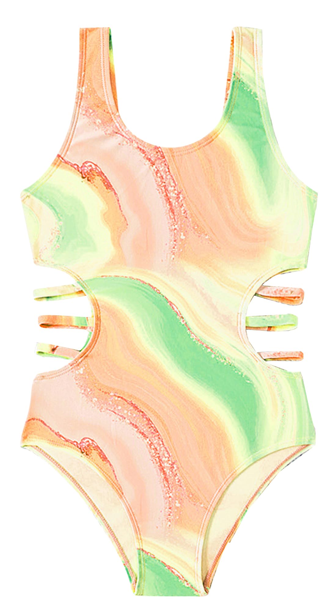 

Maeau Girls School Monokini Dress with Tie-Dye Print, Waist-Cut, Thick, Suitable for Swimming, Beach, and Pool, Yellow, Ages 5-6