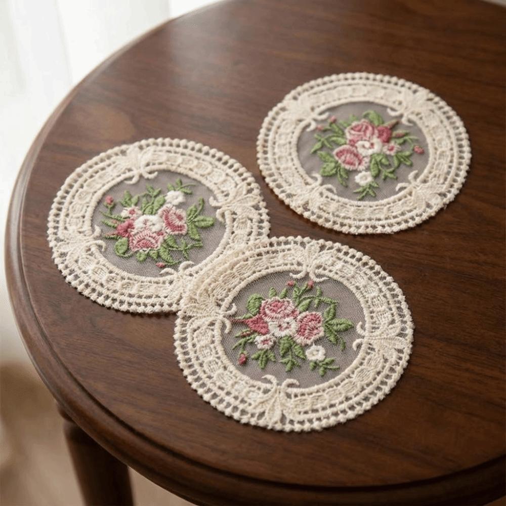 Anti-scald Embroidery Placemat Exquisite Plate Mat Lace Doilies Vintage Lace Coaster Tea Party