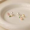 1 Pair Stud Earrings Flower Faux Pearl Jewelry Korean Style Dripping Oil Ear Studs