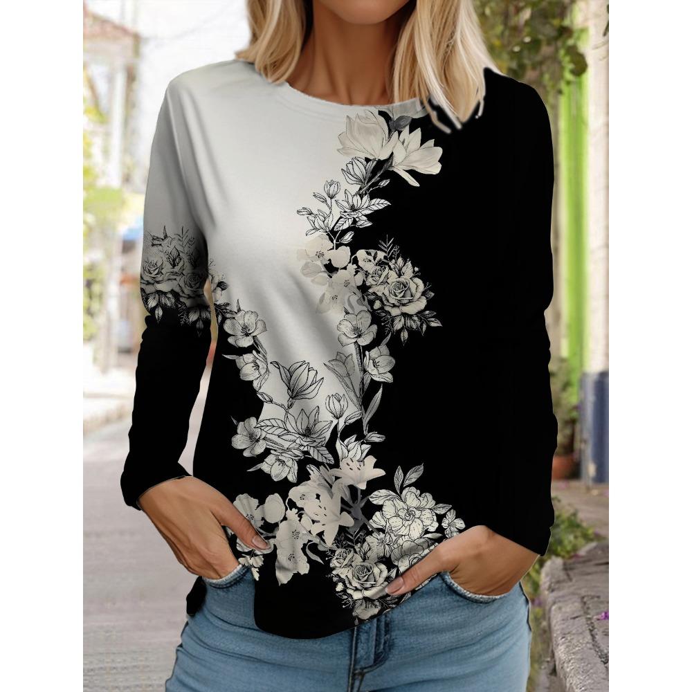 Colorful Floral 3d Print Long SleeveT-Shirt Casual Women Clothing Long Sleeve T-shirt Fashion Oversized Tops Tees Female