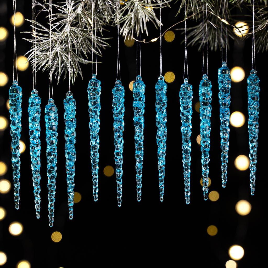 12Pcs Christmas Icicle Ornaments Hanging Acrylic Crystal Christmas Ornaments Clear Plastic Icicles Christmas Tree Decorations