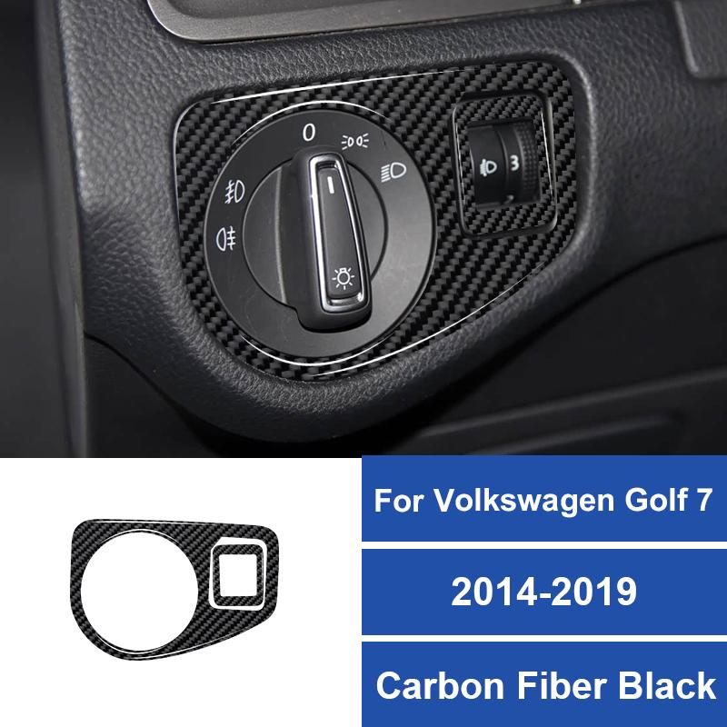 Real Carbon Fiber Car Headlight Switch Panel Decoration Frame Sticker For Volkswagen Golf 7 2014-2019 Car Interior Accessories