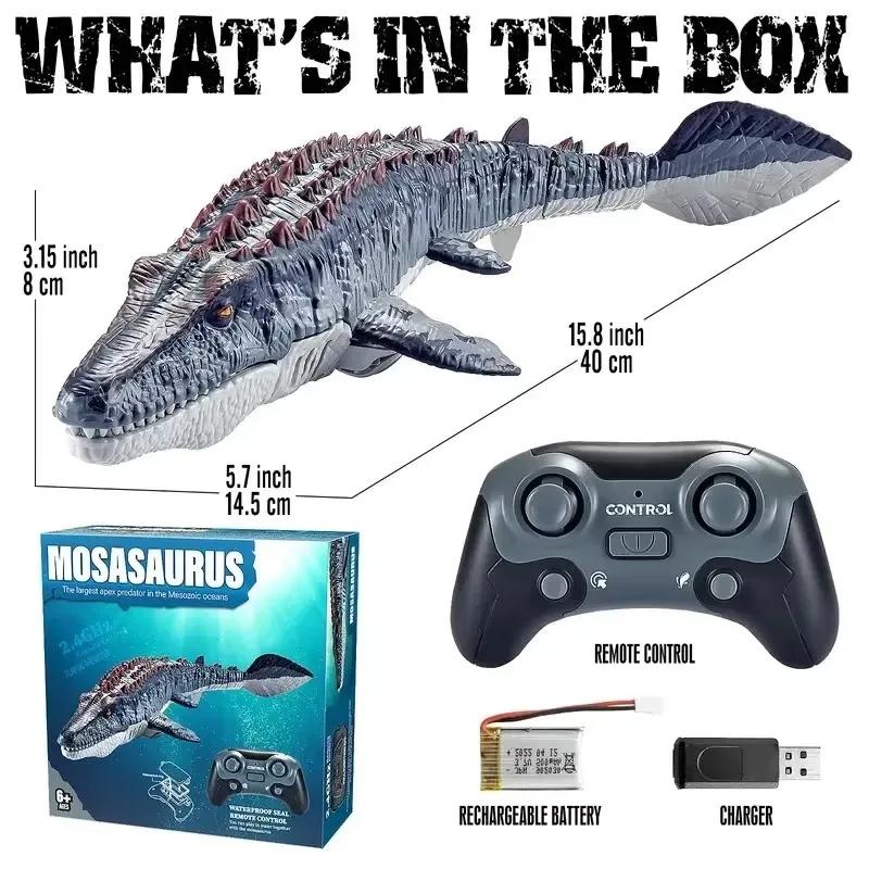 2.4G Remote Control Dinosaur Boat RC Mosasaurus Dinosaur Pool Water Outdoor Toys for Boys and Girls Kids Birthday Gifts