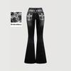 Damen Jeans mit mittlerer Leibhöhe Bootcut Slim Fit Mittlere Dehnbarkeit Kreuzstickerei Strasssteine Dunkel gewaschene Denim Hose Western Herbst Schlaghosen