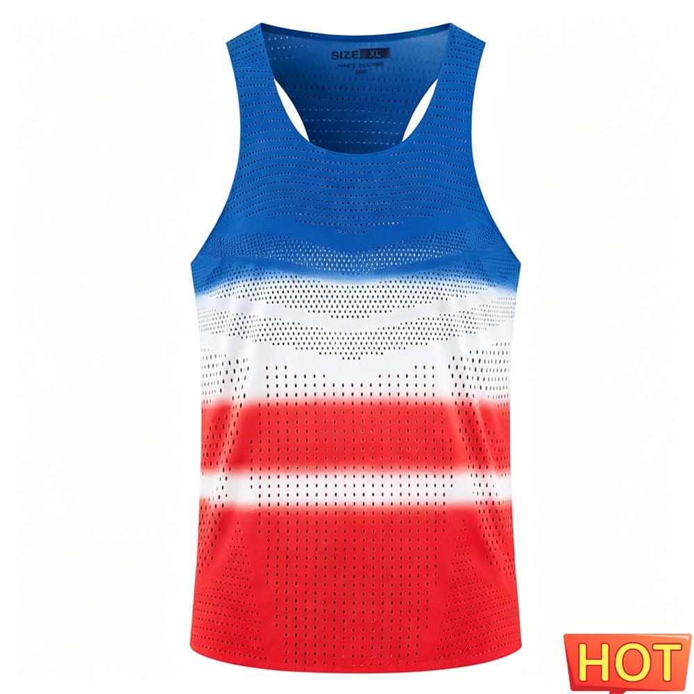 Marathon Sports Men Women's Vest Men's T-shirts Tank Tops Stripe Gradient Men's Running Vest Breathable Men's Sleeveless T-shirt