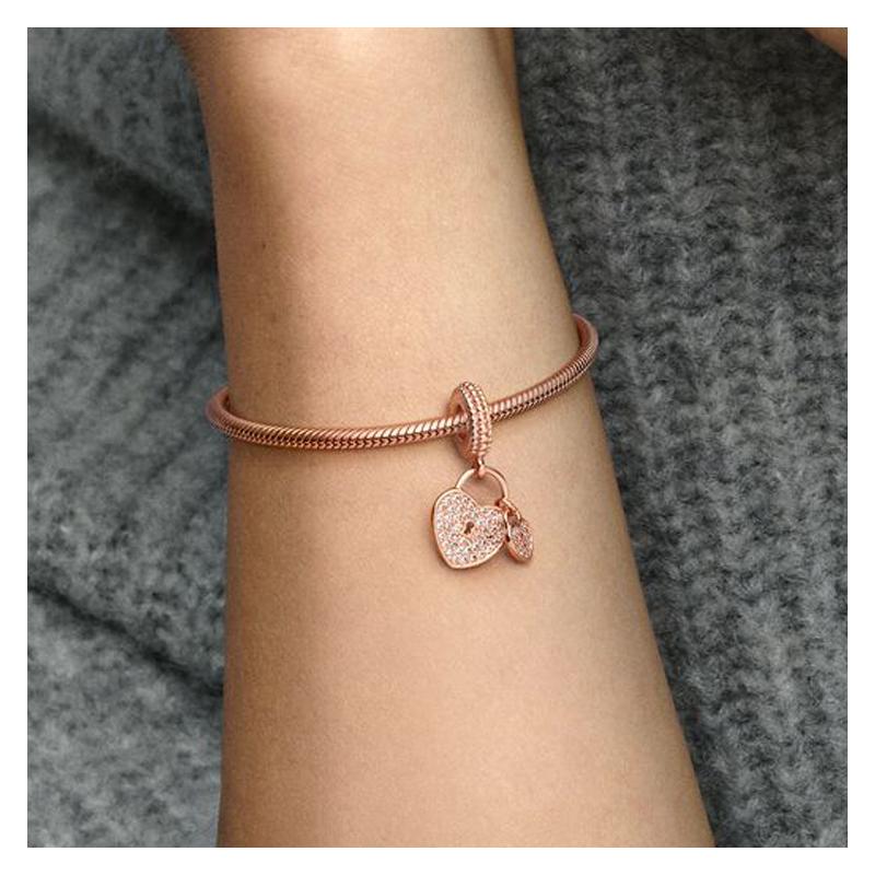 Pandora Pavé Pave Heart Padlock Charm Women's Rose Gold 781807CZ