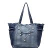 Korean Retro Denim Tote - Large Capacity, Casual, Comfortable, Wear-Resistant, Versatile Single Shoulder Bag