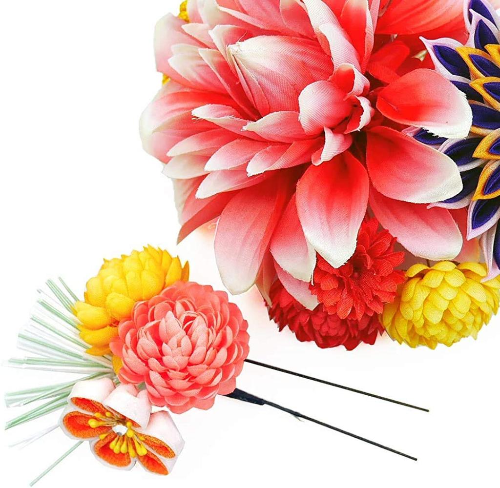 Håraccessoar Kanzashi stor perfekt för furisode yukata och examen Tvådelat set, (stift), wk-108, Tsumami-zaiku (handgjord), storlek, röd, rosa,