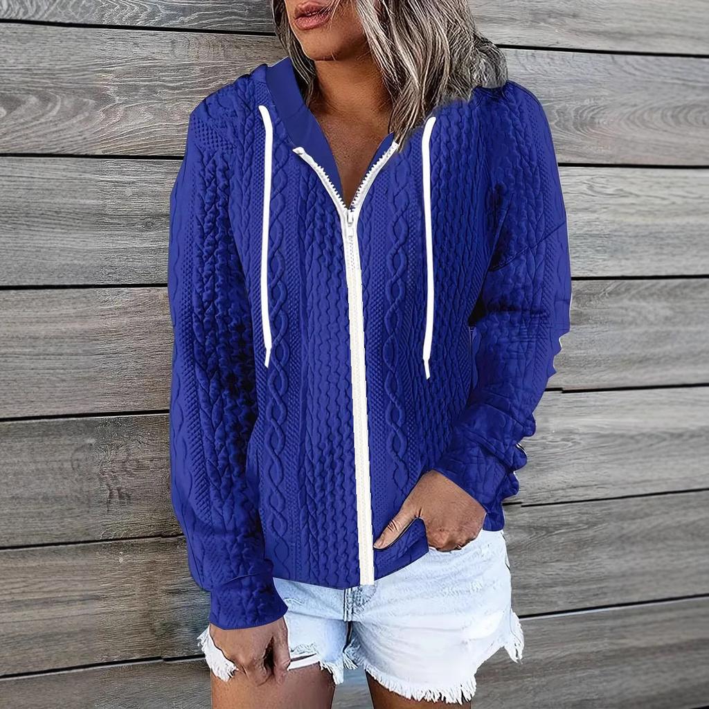Oversize S-5XL Donna Autunno Inverno Cappotti Casual Manica Lunga Jacquard Tessuto Con Cappuccio Top Moda Cerniera Solido Felpe Donna