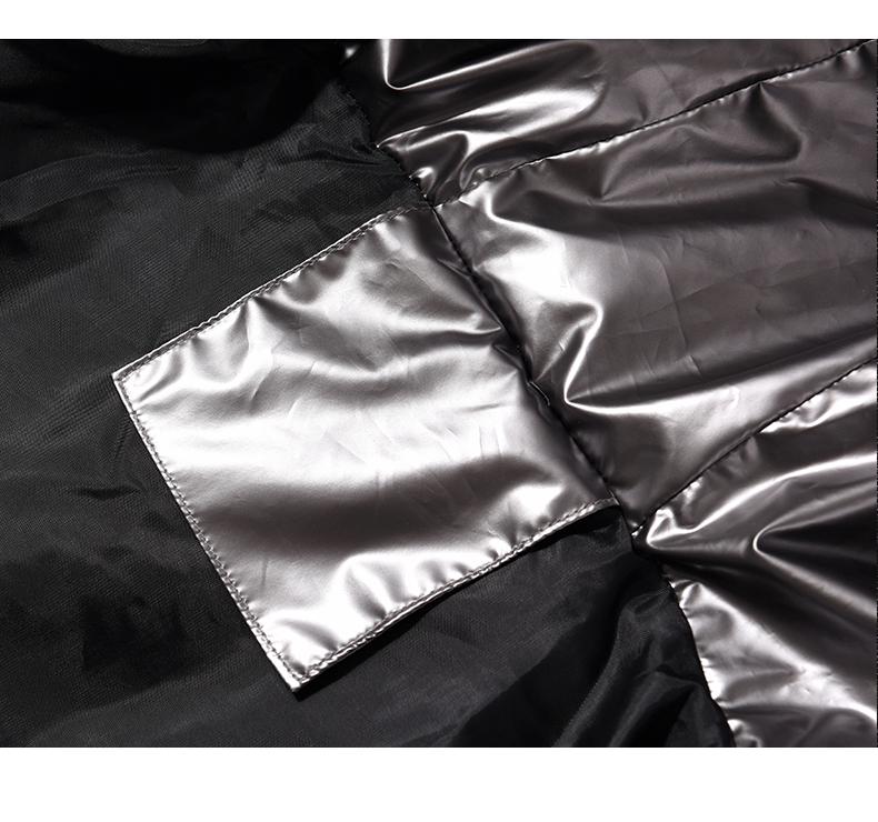 Chaqueta de Algodón Reflectante con Capucha para Hombre 2024: Invierno, Color Sólido, Brillante, Corte Holgado, Acolchado Grueso