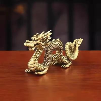 Solid Brass Chinese Zodiac Dragon Statue - Desktop Ornament for Home Office, Retro Feng Shui Crafts & New Year Gifts