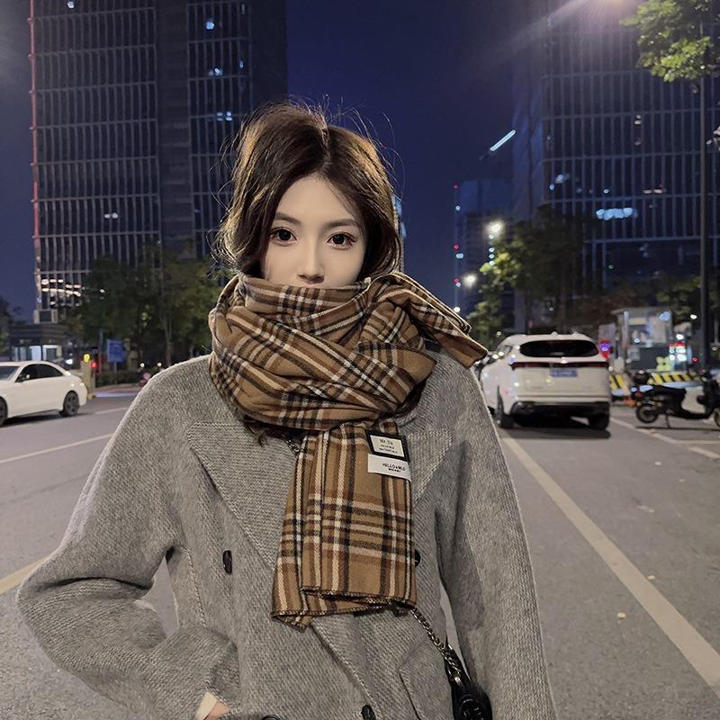Soft waxy imitation cashmere plaid scarf women's winter color matching versatile warm student warm scarf