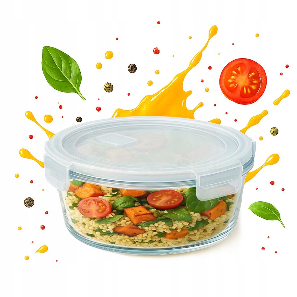 Pojemnik Szklany Hermetyczny Okrągły 950 Ml Na Żywność Jedzenie Obiad Lunch