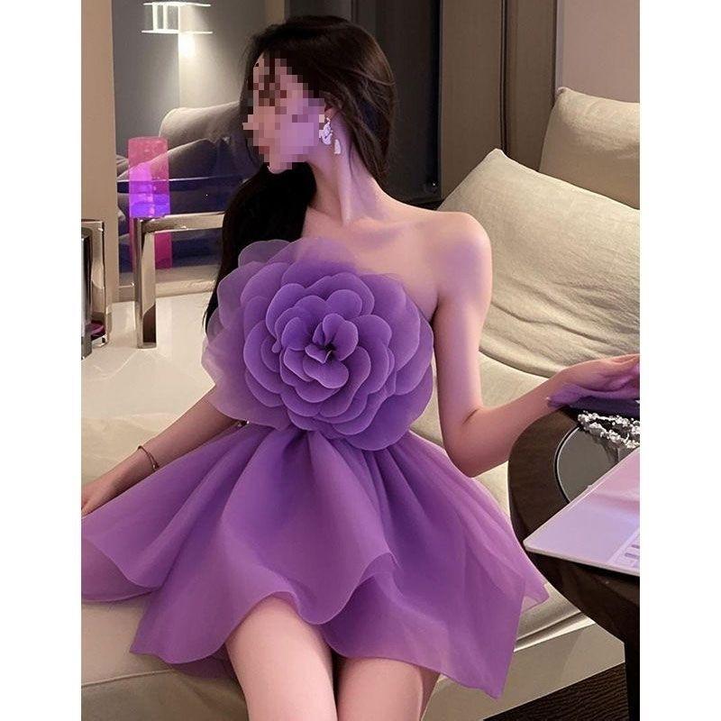 New Trendy French Petal Flower Design Three-dimensional Pretty Woman Tube Top Celebrity Birthday Skirt Dress