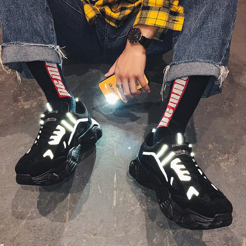 2025 spring and autumn new men's shoes Korean version of dad shoes ing trend reflective sports shoes male student casual shoes
