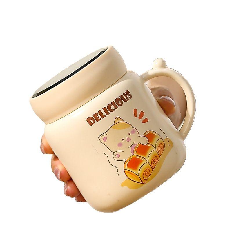 Högkvalitativ Värmeisolering Keramisk Mugg Spegelmugg Hem Kontor Vattenmugg Evenemangsgåva Mugg med Lock Souvenir