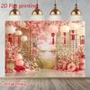 2D Printed Backdrop with Cherry Blossoms, Chinese Lanterns, Golden Screens and Fan