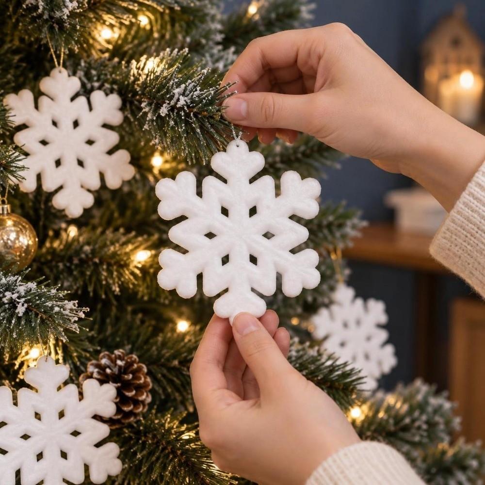5/10pcs/Pack Foam White Snowflakes Plastic Xmas Tree Pendants  For Christmas Party Decor