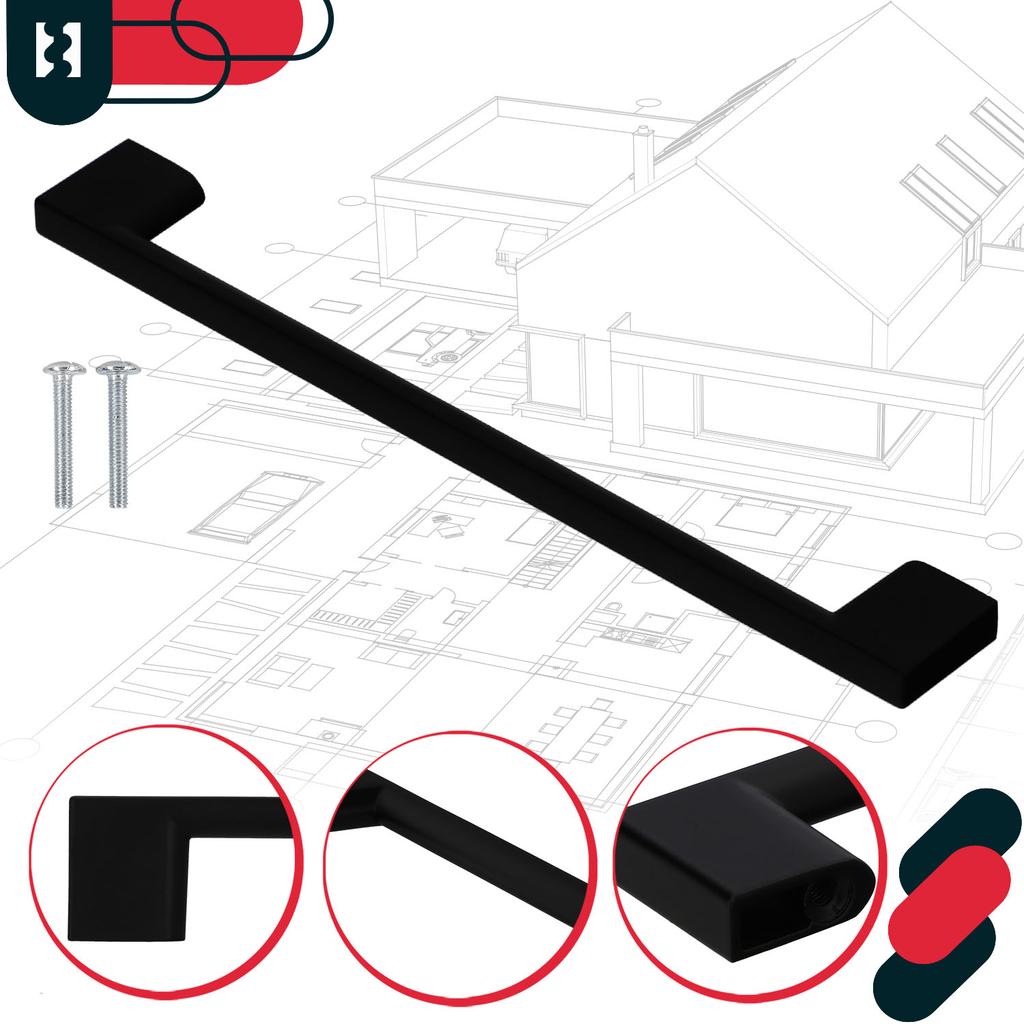 KOTARBAU® Kitchen Furniture Handle Classic Modern Oblong Long Matte Black 221 MM Spacing 192 MM Set of 6