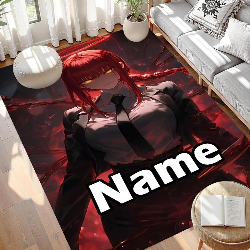 Custom Name Personalized Makima Chainsaw Man Print Carpet, Versatile Home Decor Rug, for Playroom, Apartment, Balcony, Entryway, Hallway Gift
