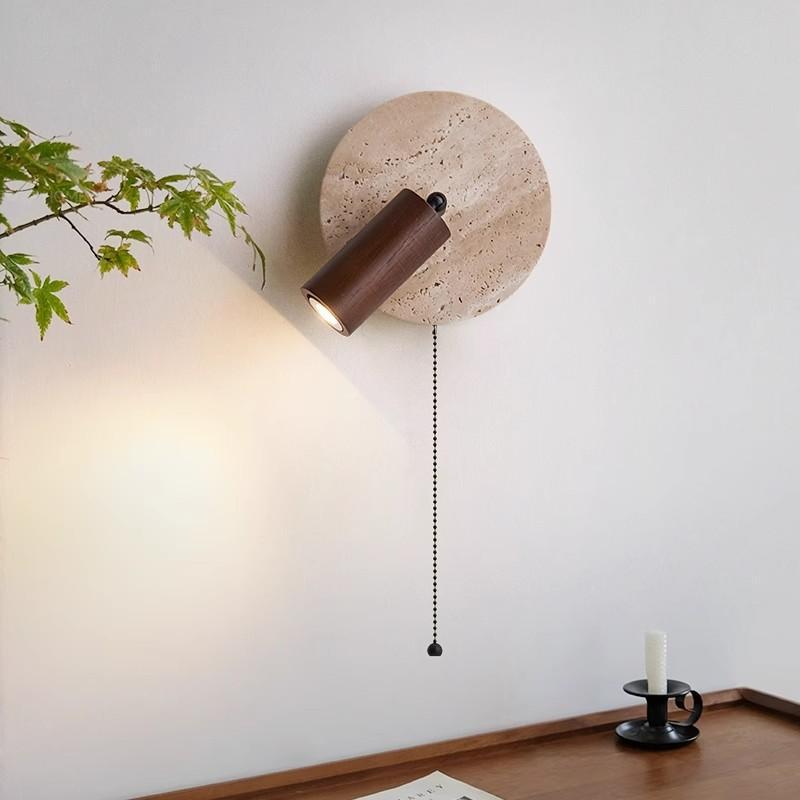 French Travertine Wabi-Sabi Wall Lamp – Retro American Style Bedside Reading Fixture