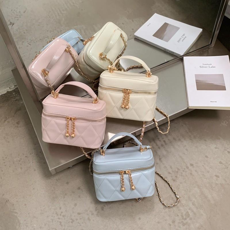 Stylish Mini Square Chain Bag Women - PU Leather Crossbody Shoulder With Quilted Design Zip