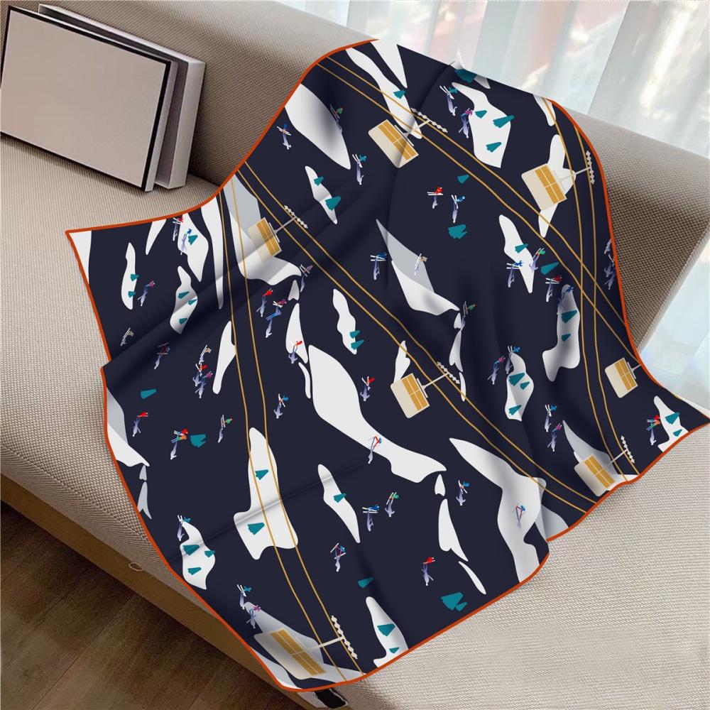 New Design Letters Flowers Printed Twill Silk Scarf Square Scarves Lady Wraps Kerchief Woman Neck Shawl Wraps Echarpes 90Cm