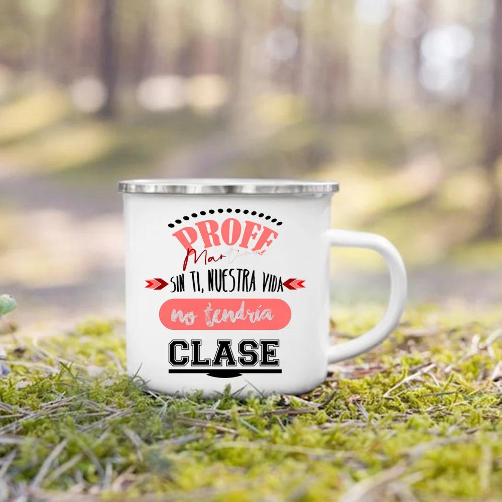 Spanische Print Tasse Kaffee Tee Tassen Getränke Wasserbecher Lehrerleben Emaille Tassen Schule Zuhause Griff Trinkgeschirr Beste Geschenke für Lehrer