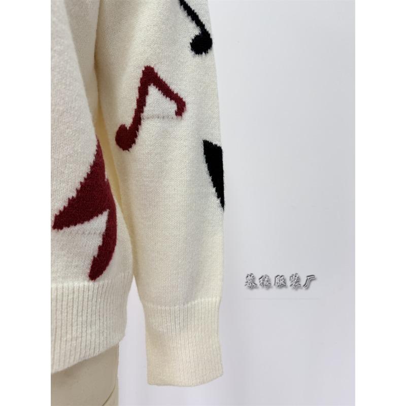 Women Loose Knit Long Sleeve Heart Jacquard Crew Neck Sweater