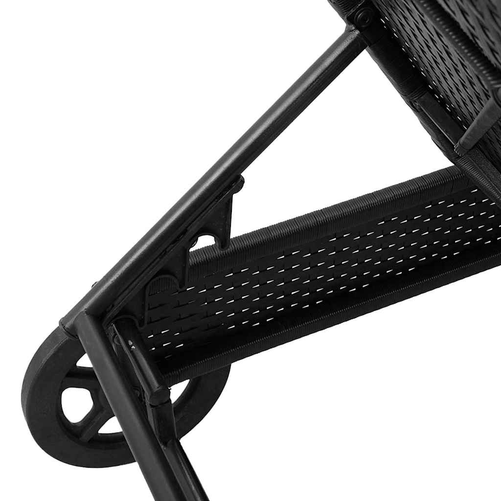 Sun Lounger with Wheels and Cushion Black Poly Rattan