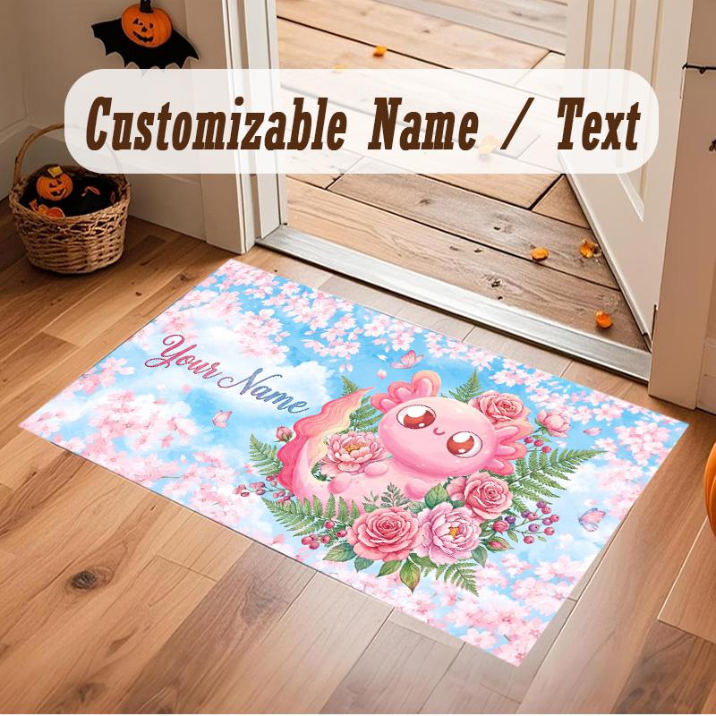 Floral Garden Theme Soft Crystal Velvet Rug Custom Name & Text Print Non Slip Floor Rug for Bedroom Living Room