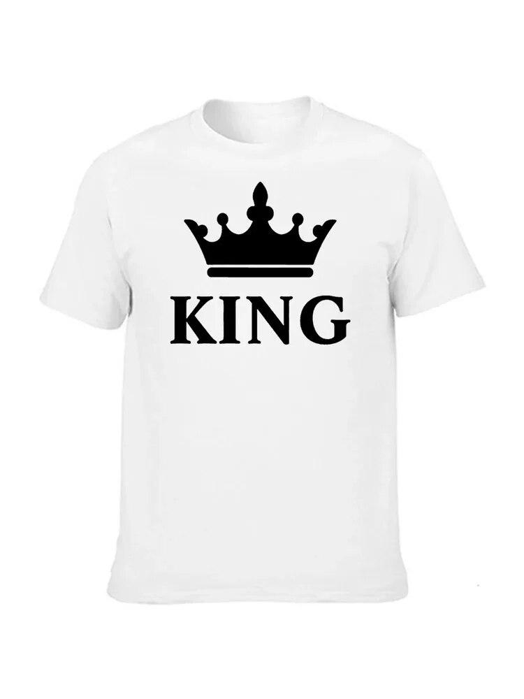 100% Cotton T Shirt KING QUEEN Letter Crown Printed Black White T-shirts Summer Casual Couple Lovers Tshirt Tops Clothes Unisex