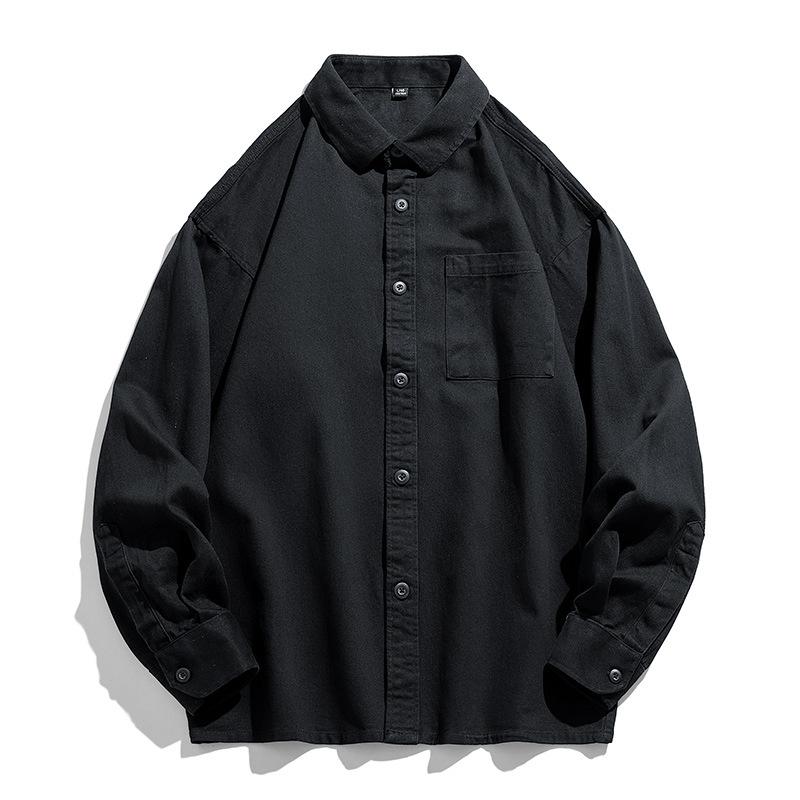 Men S Long Sleeve Cotton Shirt Casual Japanese Style Solid Color Workwear