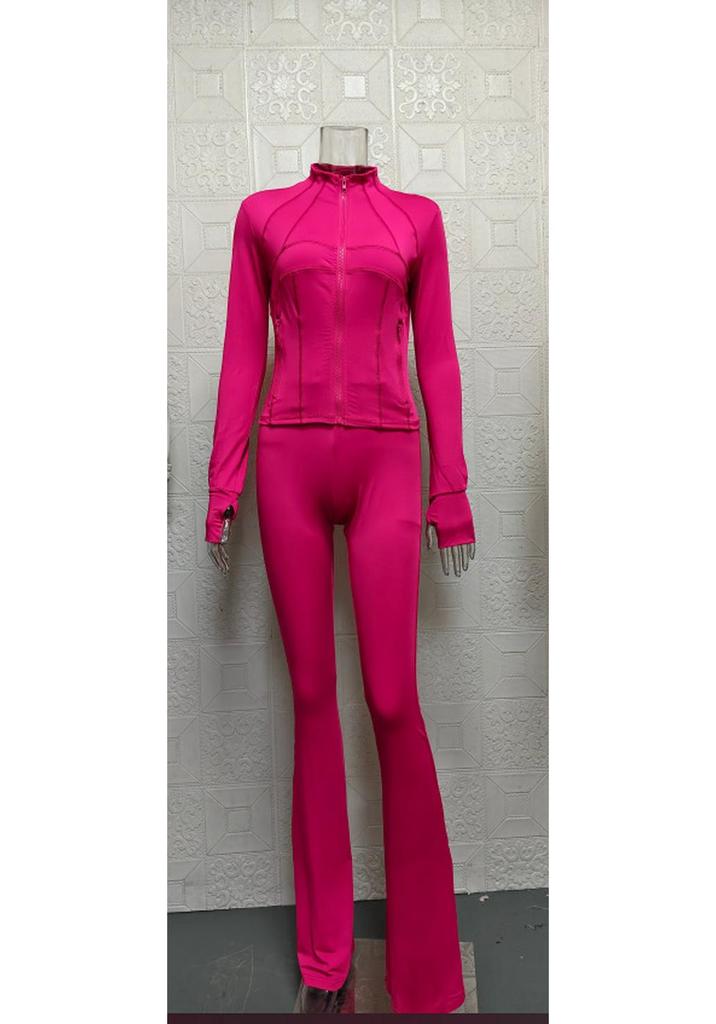 Spring/Summer 2025 Women's Sexy Two-Piece Set: Tight Long Sleeve Top and Bell Bottom Pants - Sporty and Casual