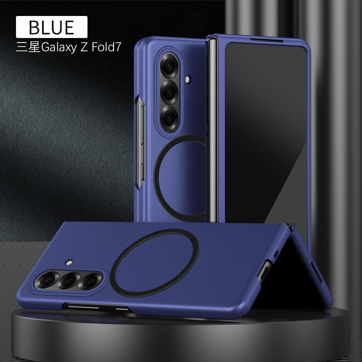 

Роскошный ультратонкий чехол с покрытием, приятным на ощупь, для Samsung Galaxy Z Fold 7 6 5 4 3, магнитная беспроводная зарядка, противоударная защитная крышка Galaxy Z Fold7 синий