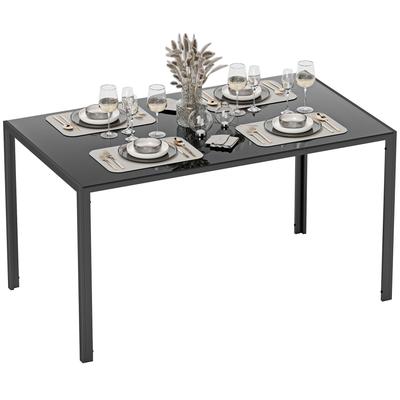 Rectangular Glass Dining Table for 6 People with Metal Legs for Kitchen Living Room 140x80x75 Cm Black