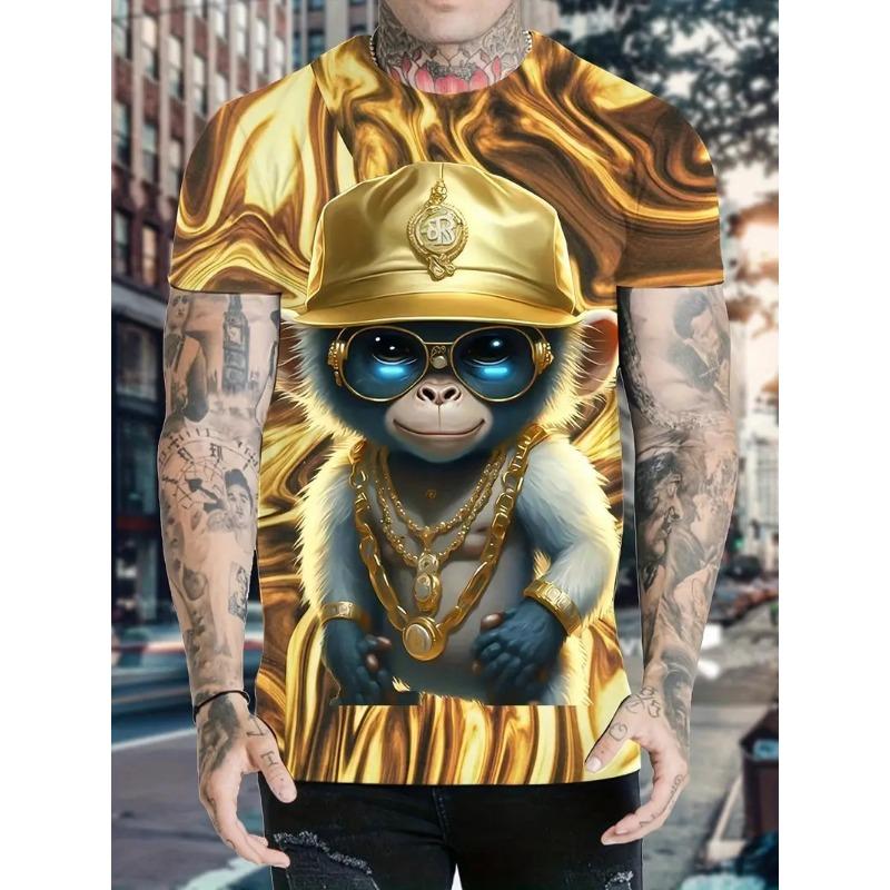 3D Cartoon Style Monkey Pattern Print T-shirt For Men/Women Hip Pop Trend Short Sleeve T shirt Top Summer Street Personality Tee