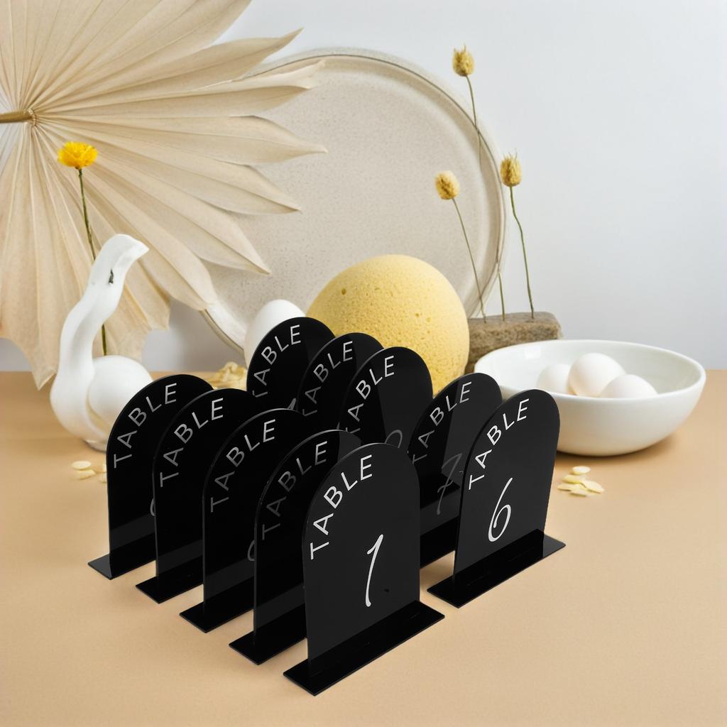 10Pcs Black Acrylic Table Numbers Wedding Arched 3D Design Self Stand Table Number Plates for Reception Event Restaurant Cafe